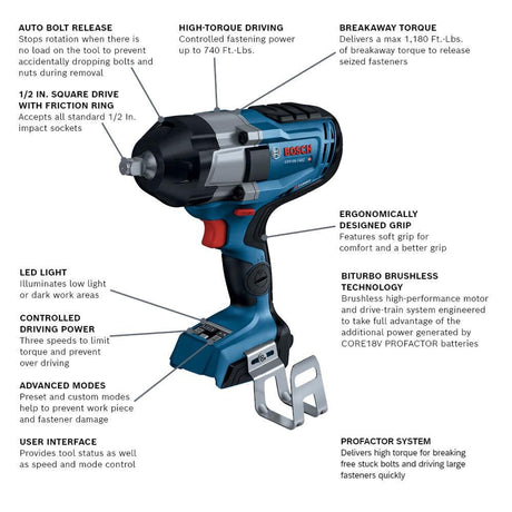 18-volt Variable Speed Brushless 1/2-in square Drive Cordless Impact Wrench (Bare Tool) GDS18V-740CN