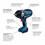 4-Amp 18-volt Variable Speed Brushless 1/2-in square Drive Cordless Impact Wrench (Bare Tool) GDS18V-740N