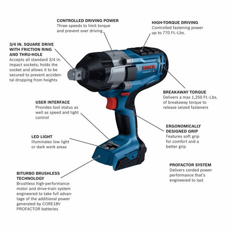 4-Amp 18-volt Variable Speed Brushless 3/4-in square Drive Cordless Impact Wrench (Bare Tool) GDS18V-770N