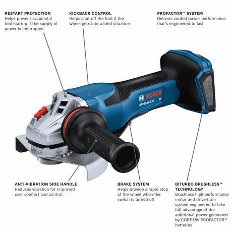 PROFACTOR 6-in Paddle Switch Brushless Cordless Angle Grinder (Tool Only) GWS18V-13PN