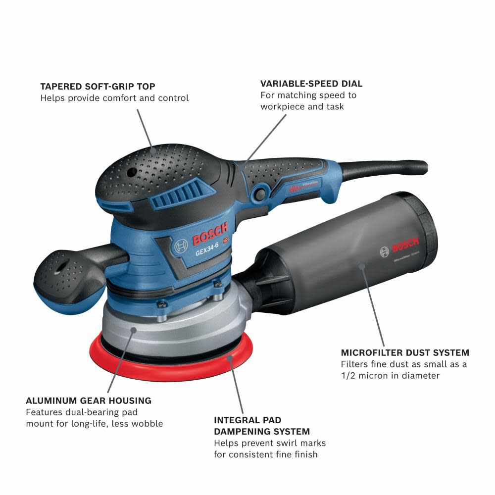 Sander/Polisher Multi Hole Random Orbit 6in GEX34-6N