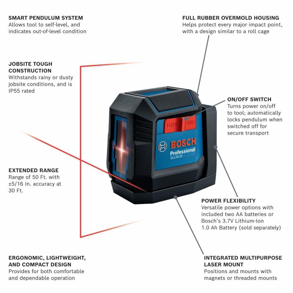 Self-Leveling Red Beam Cross-Line Laser (Bare Tool) GLL50-20