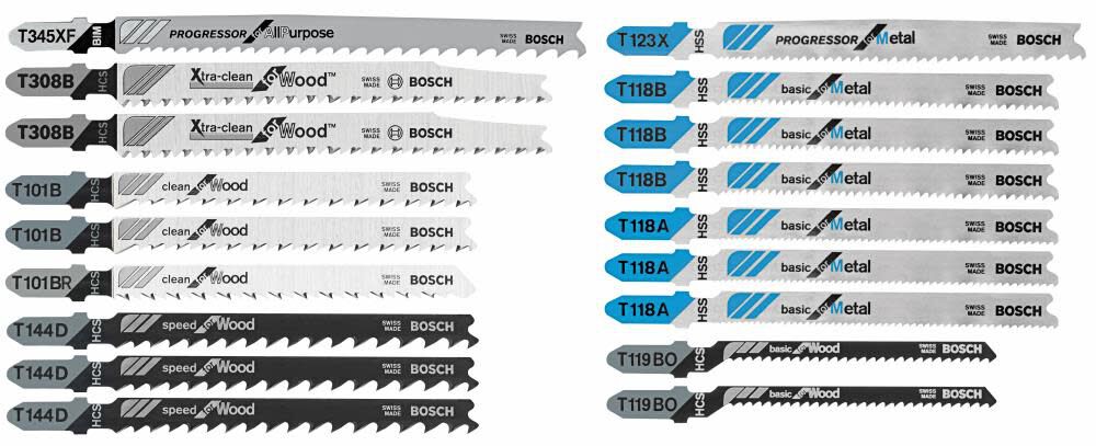 T Shank Wood & Metal Cutting Jig Saw Blade Set 18pc T18C