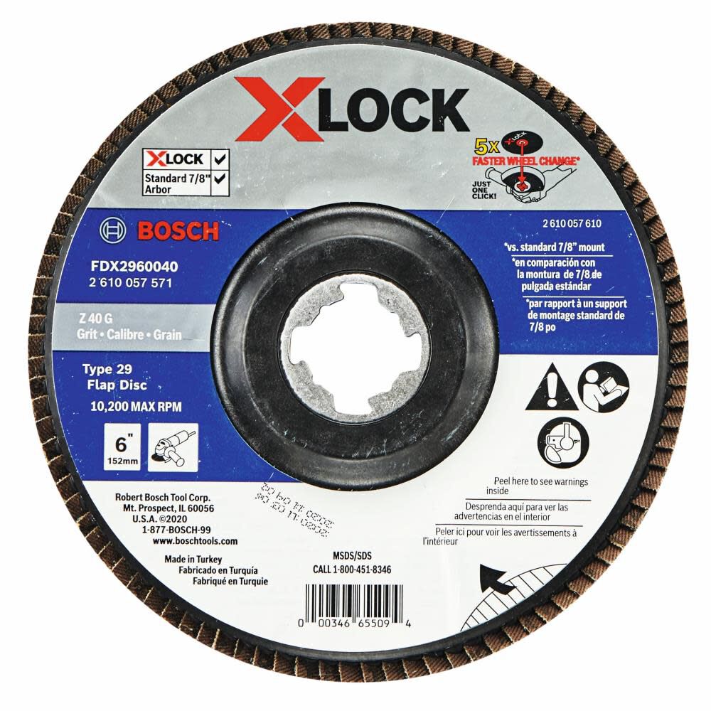 X LOCK Arbor Type 29 40 Grit Flap Disc 6in FDX2960040