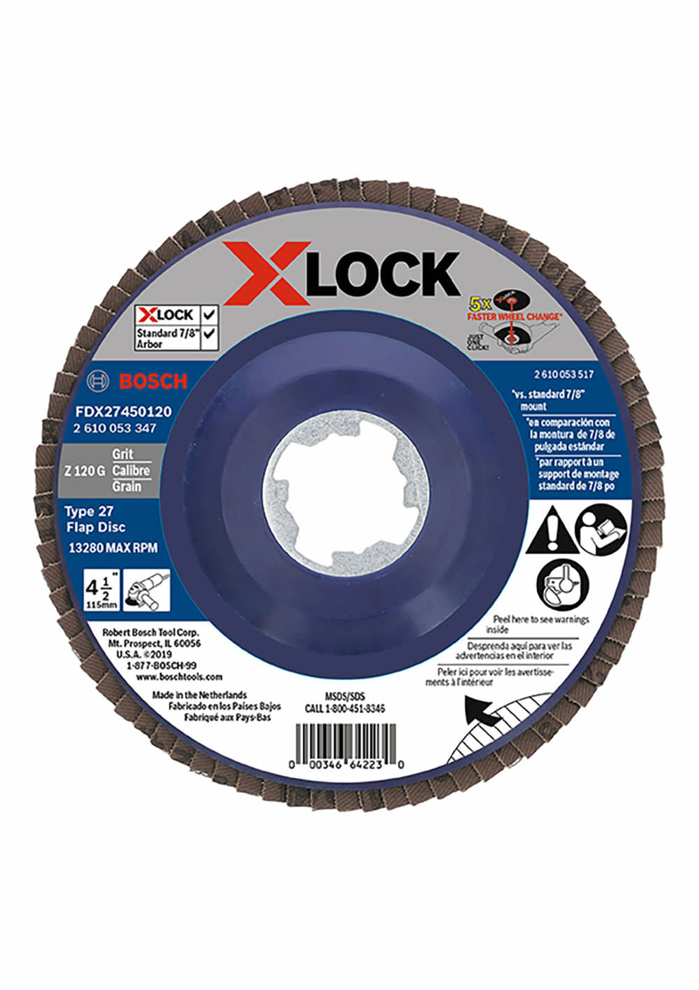 X-Lock Flap Discs 4-1/2in - 120 Grit FDX27450120