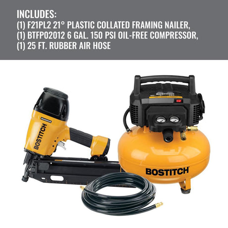 21 Pneumatic Framing Nailer Compressor & Hose Combo Kit BTFP1KIT21PL