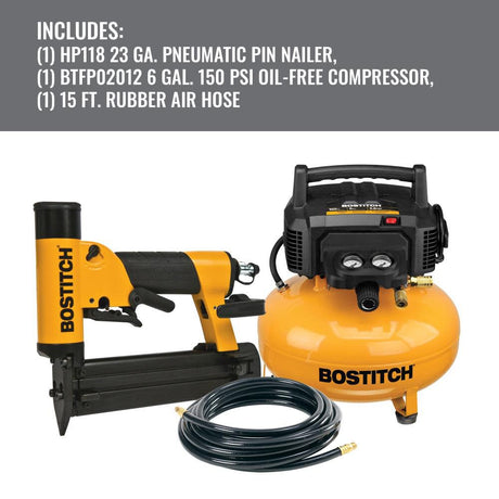 23 Ga. Pneumatic Pin Nailer Compressor & Hose Combo Kit BTFP1KITPN