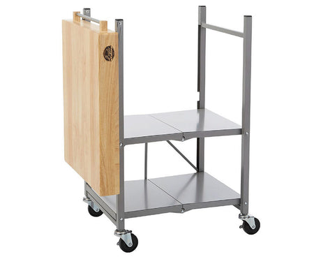 Wood Top Steel Grey Frame on Wheels Foldable Kitchen Cart BTKITCART