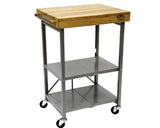 Wood Top Steel Grey Frame on Wheels Foldable Kitchen Cart BTKITCART