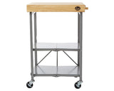 Wood Top Steel Grey Frame on Wheels Foldable Kitchen Cart BTKITCART