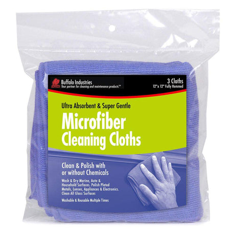 Industries 12 x 12in Blue Microfiber Cleaning Cloth 3pk Bag 64000
