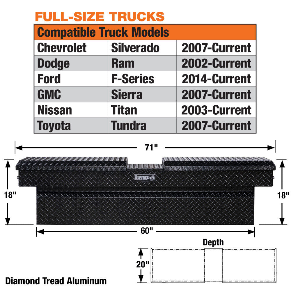 Truck Box 18x20x71 Gloss Black Diamond Tread Aluminum Gull Wing 1720410