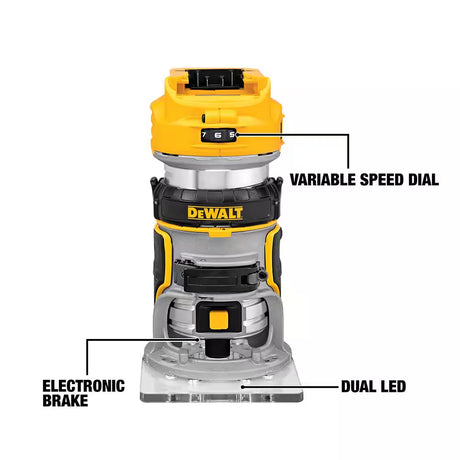 20V MAX XR Lithium-Ion Cordless Brushless Fixed Base Compact Router with Power Stack 5Ah and 1.7Ah Batteries and Charger