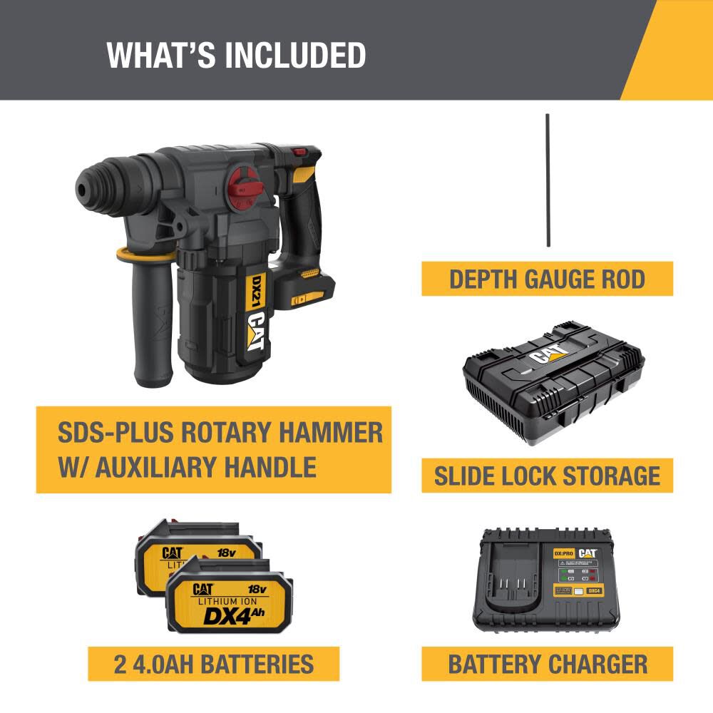 18V 1 in Cordless SDS-Plus Rotary Hammer Drill with Two Batteries DX21