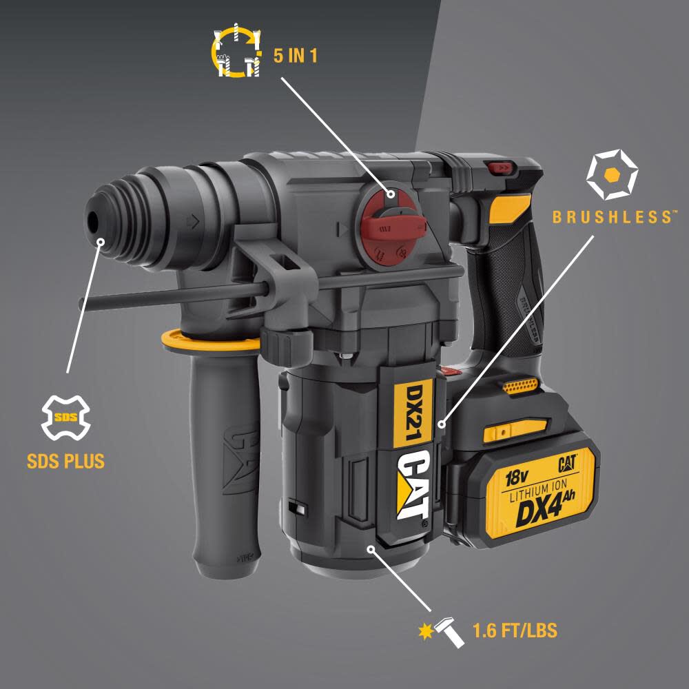 18V 1 in Cordless SDS-Plus Rotary Hammer Drill with Two Batteries DX21