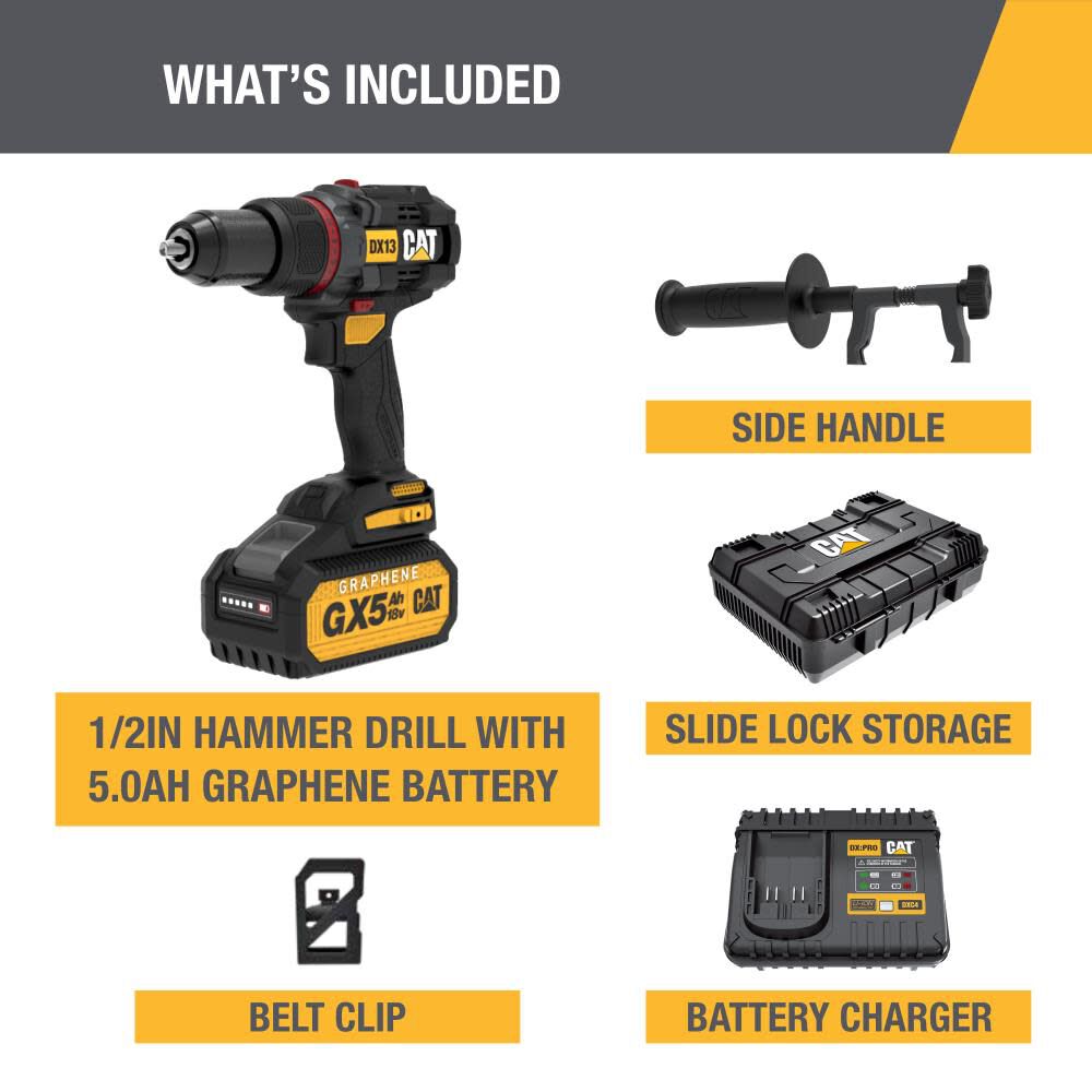 18V 1/2 in Cordless Hammer Drill with Graphene Battery DX13