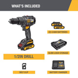 18V 1/2 in Cordless Hammer Drill with Two Batteries and Charger DX12