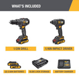 18V Cordless Hammer Drill and Impact Driver Combo Kit with Two Batteries DX12K