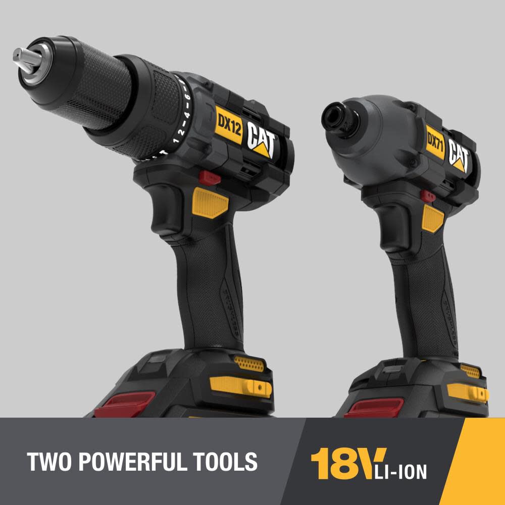 18V Cordless Hammer Drill and Impact Driver Combo Kit with Two Batteries DX12K