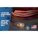 Freedom 100 ft 12/3 SJTW Red/White/Blue Lighted Extension Cord D11712100RWB