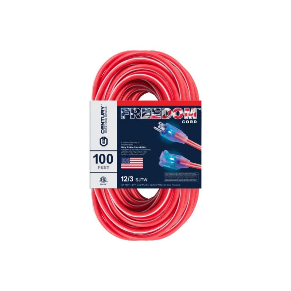 Freedom 100 ft 12/3 SJTW Red/White/Blue Lighted Extension Cord D11712100RWB