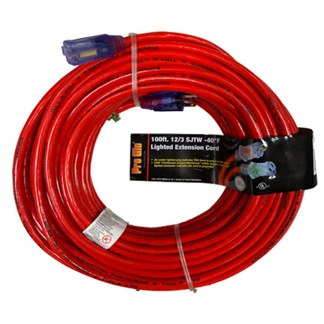 Pro Glo 100 ft 12/3 SJTW Coldweather Lighted Extension Cord Red D17447100W