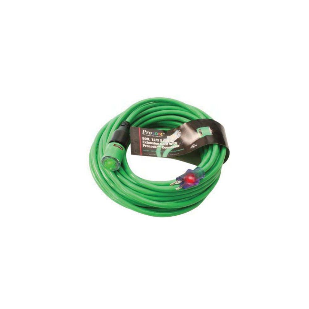 Pro Lock 50 ft 12/3 SJTW Green Molded Extension Cord with CGM D14412050GN