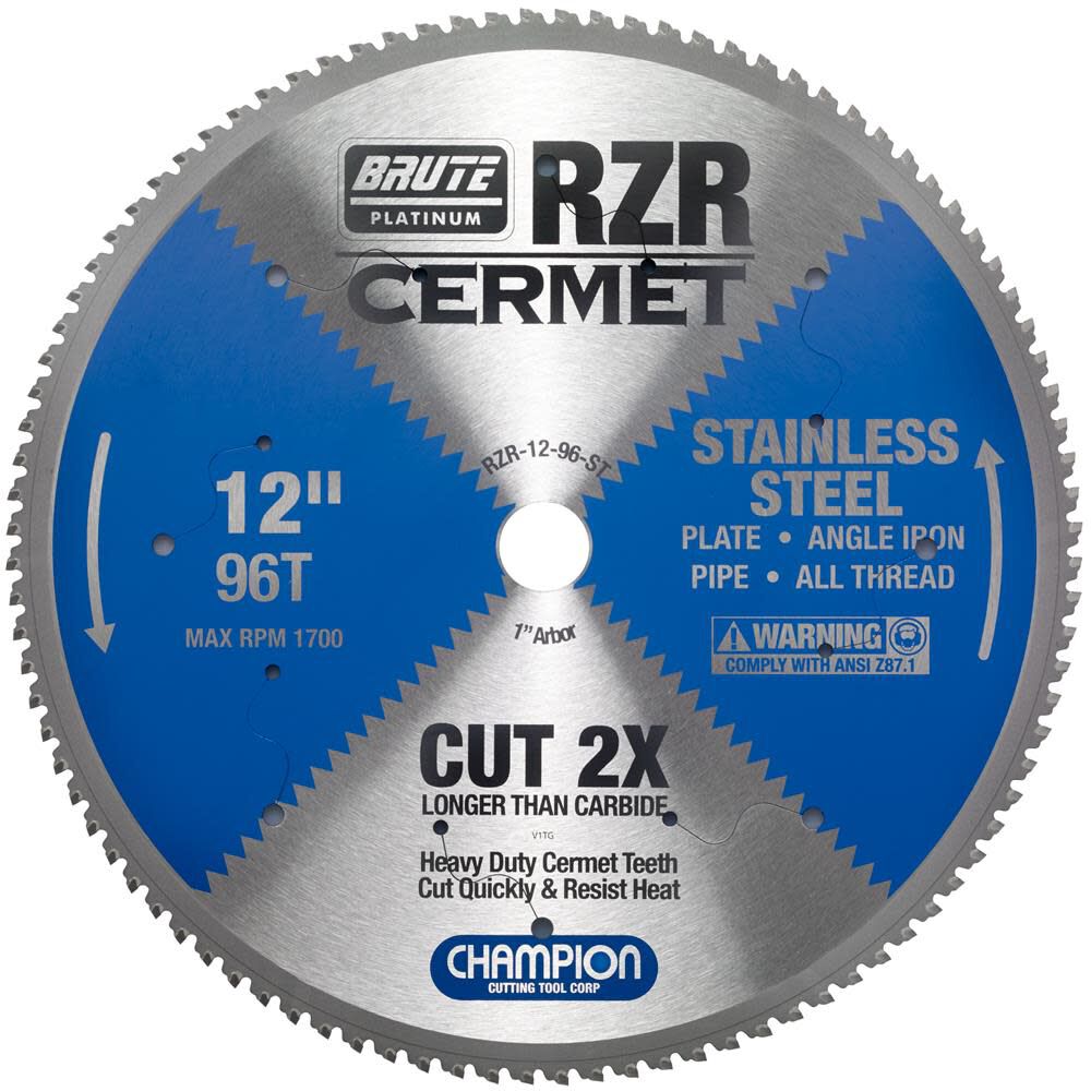 Brute Cermet Tipped Circular Saw Blade 12 In. (Stainless Steel Cutting) RZR-12-96-ST