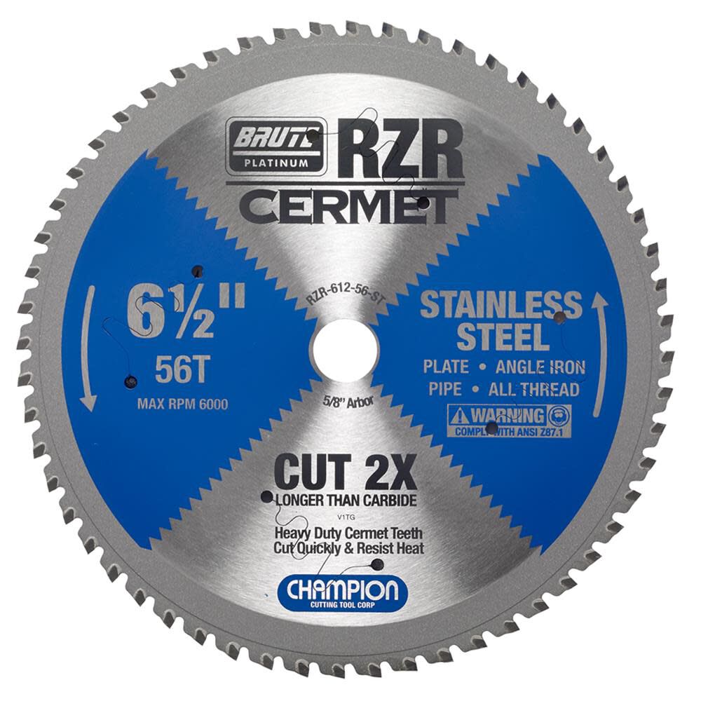 Brute Cermet Tipped Circular Saw Blade 6-1/2 In. (Stainless Steel Cutting) RZR-612-56-ST