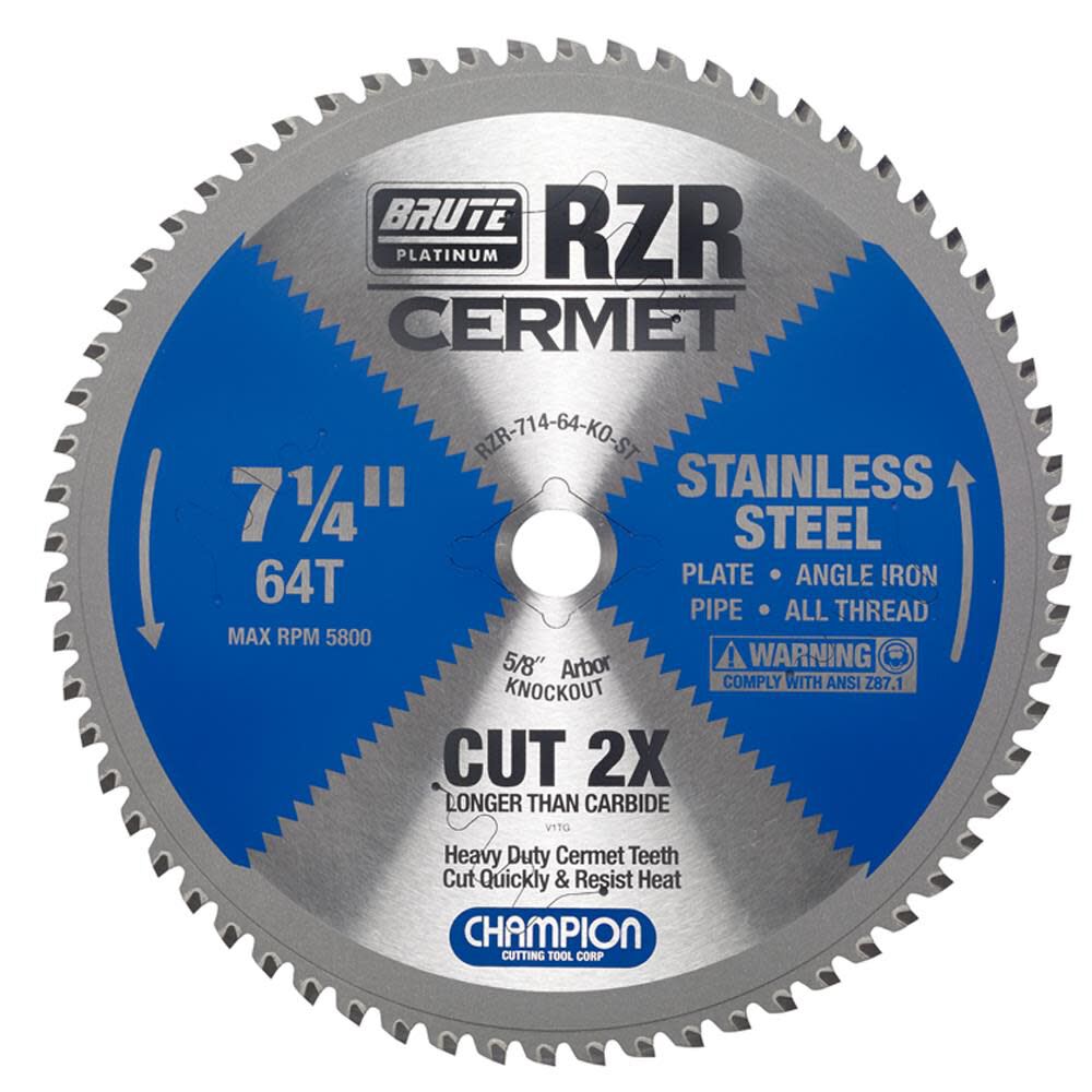 Brute Cermet Tipped Circular Saw Blade 7-1/4 inch (stainless steel cutting) RZR-714-64-KO-ST