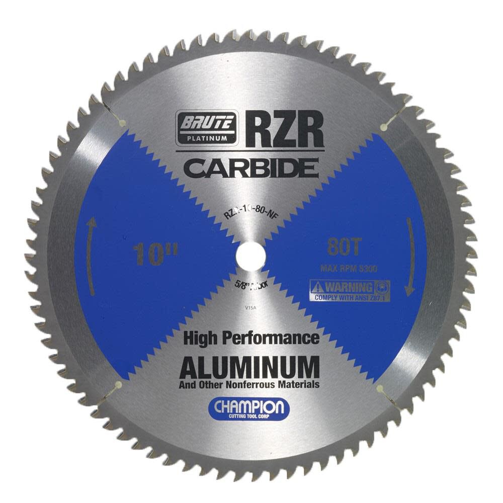 Carbide Tipped Circular Saw Blade 10in (Aluminum/Non-Ferrous Cutting) RZR-10-80-NF