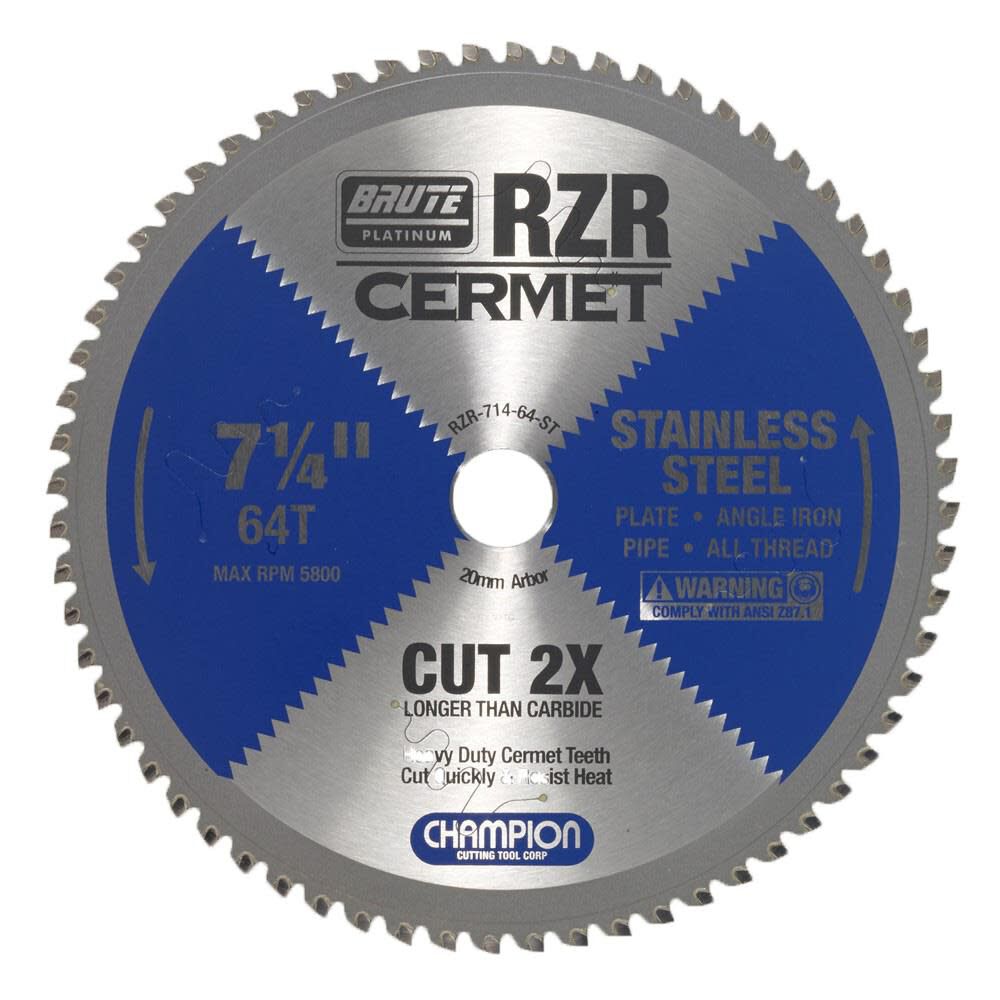 Cermet Tipped Circular Saw Blade 7-1/4 In. (Stainless Steel Cutting) RZR-714-64-ST