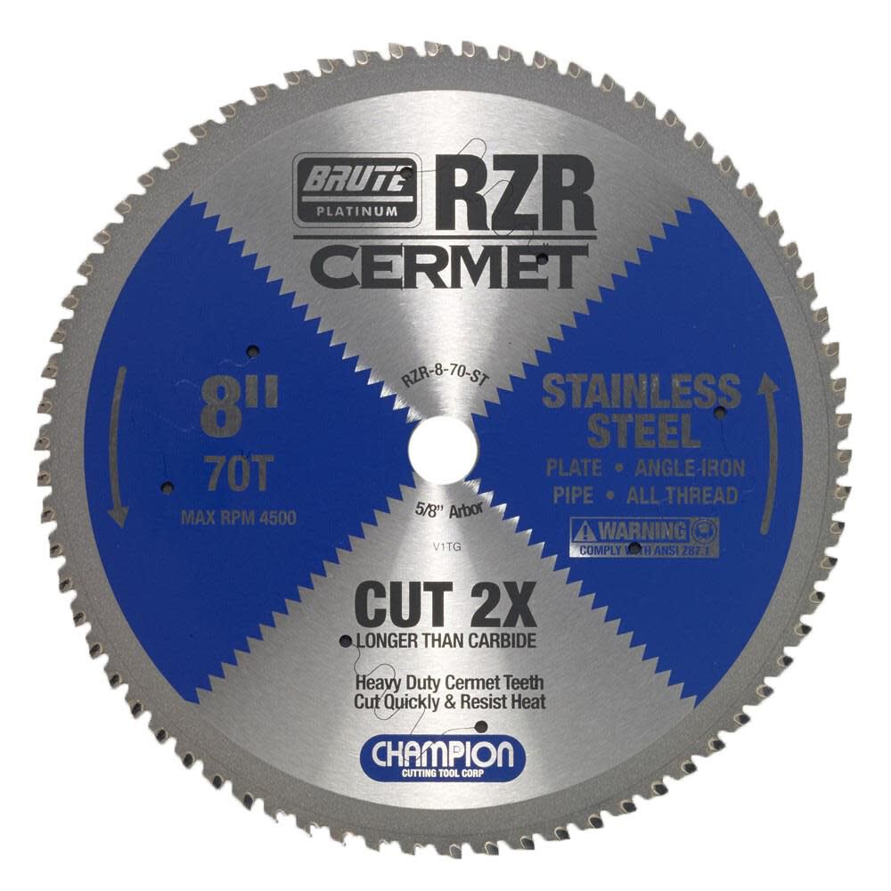 Cermet Tipped Circular Saw Blade 8 In (Stainless Steel Cutting) RZR-8-70-ST