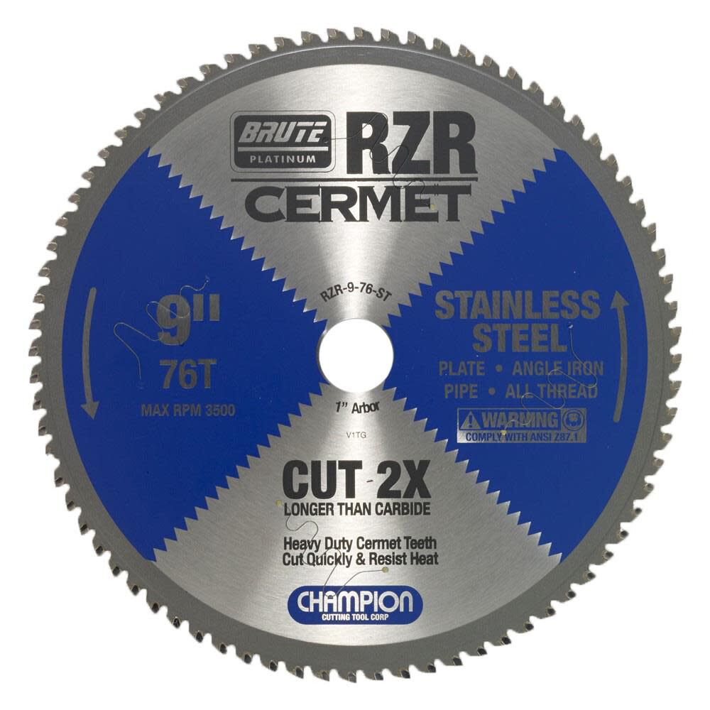 Cermet Tipped Circular Saw Blade 9 In. (Stainless Steel Cutting) RZR-9-76-ST