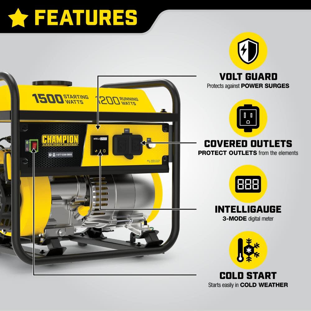 1200-Watt Multi-Purpose Portable Generator with Cold Start TechnologyEPA Certified and CARB Compliant 200915