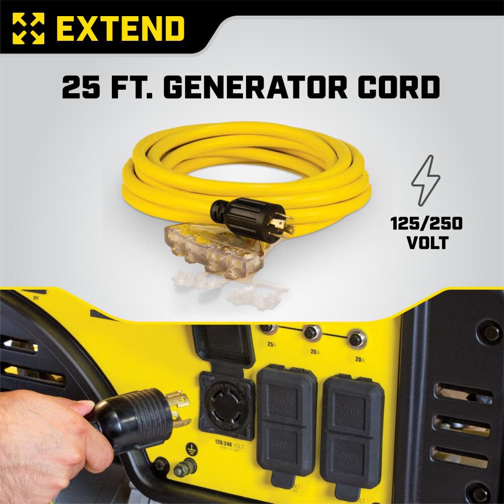 25-Foot 30-Amp 125/250-Volt Fan-Style Generator Extension Cord (L14-30P to four 5-20R) 48036