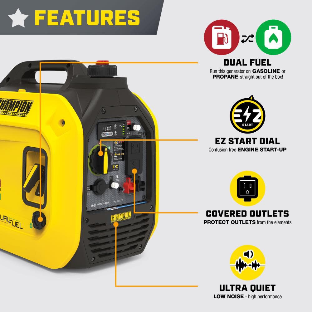 2500-Watt Dual Fuel Portable Inverter Generator with Quiet Technology and CO Shield 201323