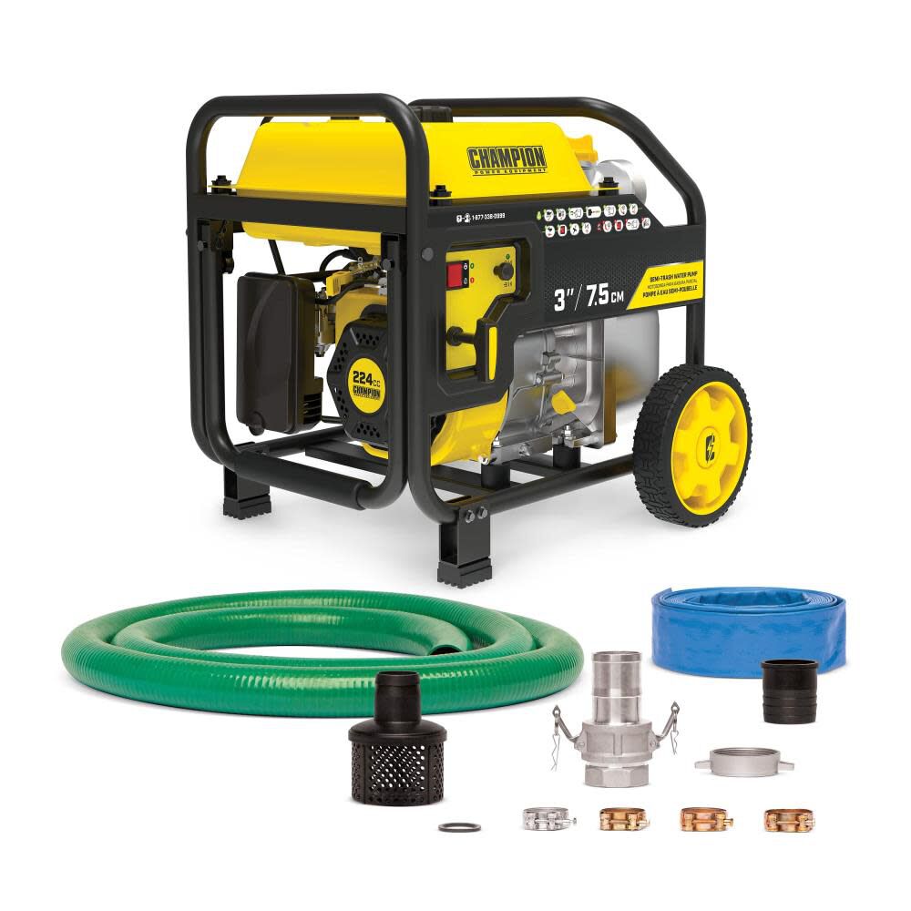 3-Inch Gas-Powered Semi-Trash Water Transfer Pump with Hose and Wheel Kit 100743