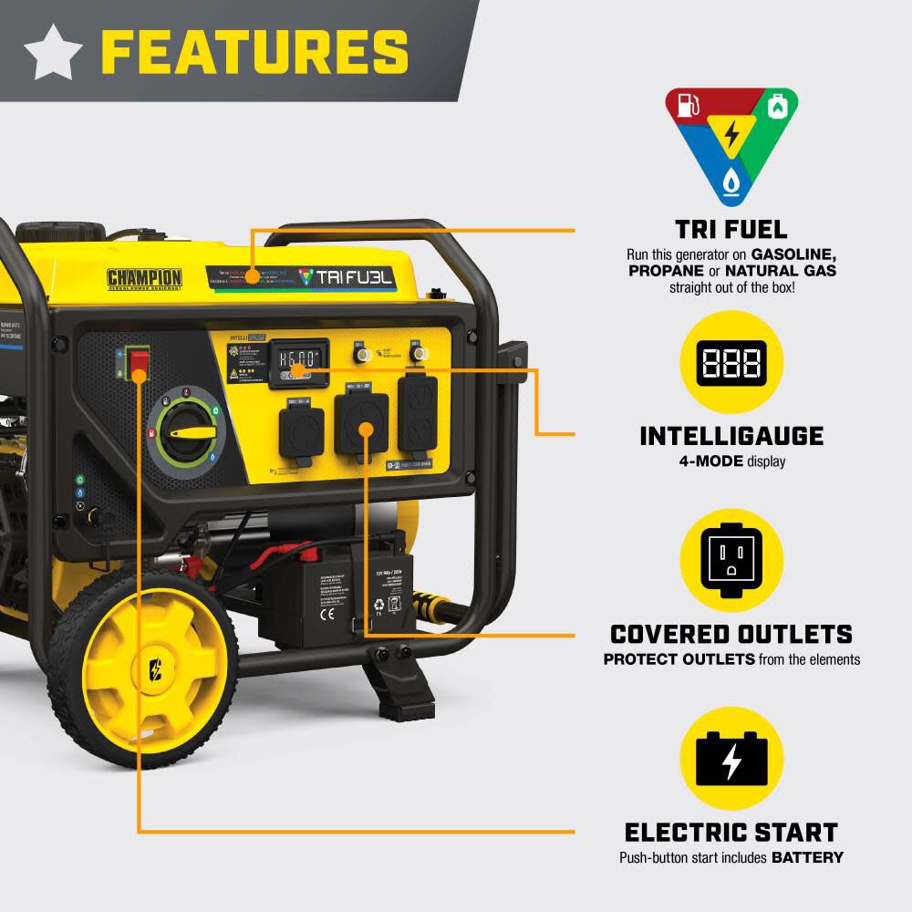 4000 Watt Tri-Fuel Portable Natural Gas Generator with CO Shield & Electric Start 201223