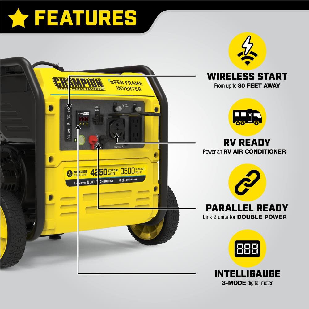 4250-Watt Wireless Remote Start Open Frame Inverter Generator with Quiet Technology 200913