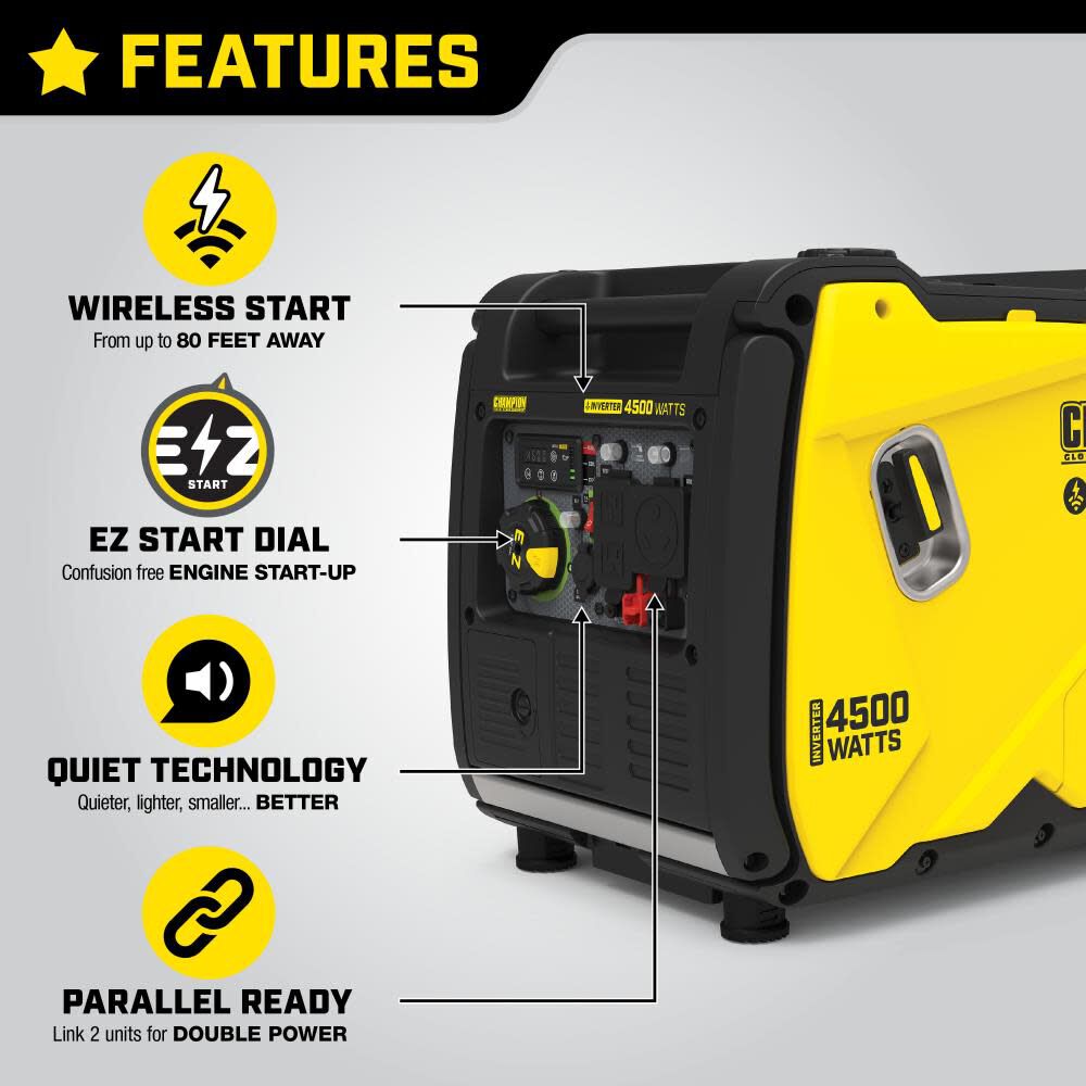 4500 Watt Wireless Remote Start Inverter Generator with Quiet Technology 200987