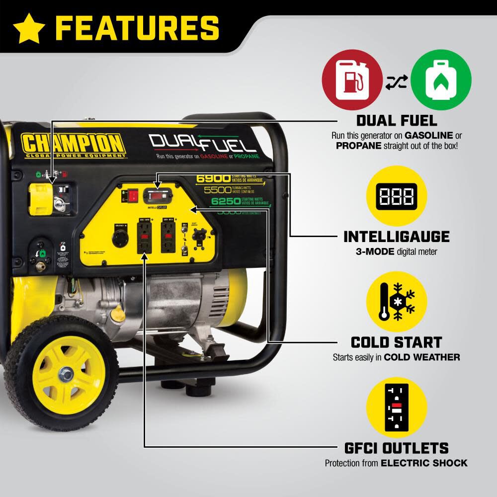 5500-Watt Dual Fuel Portable Generator with Wheel Kit 100231