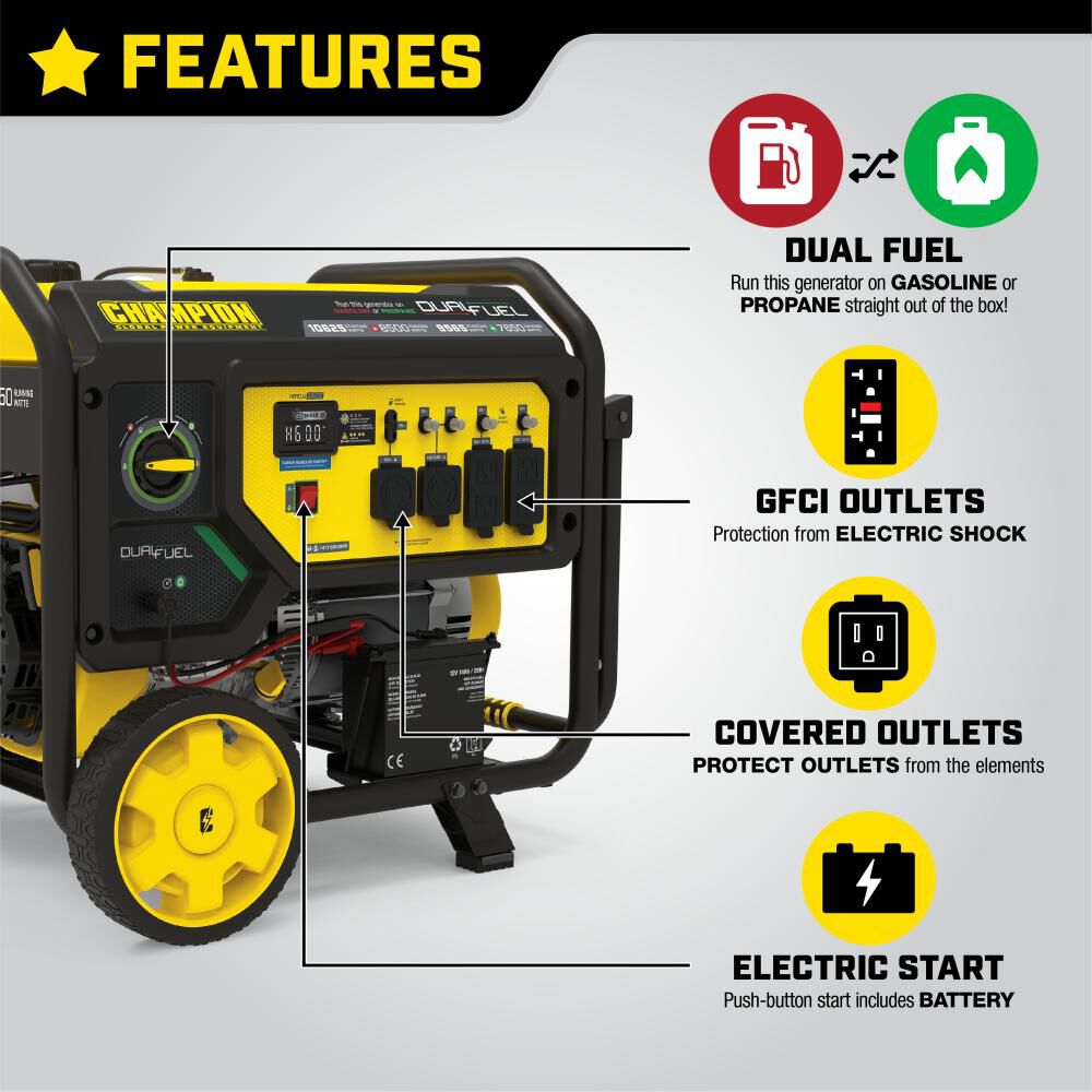 8500 Watt Dual Fuel Portable Generator with CO Shield 201083