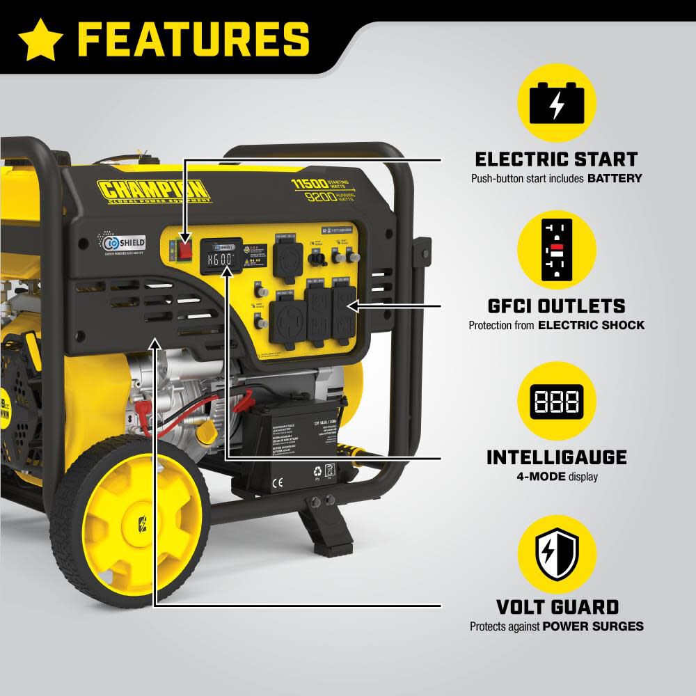 9200 Watt Electric Start Portable Generator with CO Shield 201110