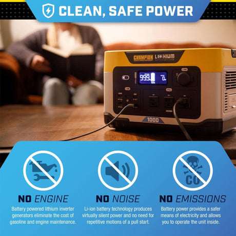 998-Wh Power Station 2000/1000-Watt Portable Lithium-Ion Battery Solar Generator 201260