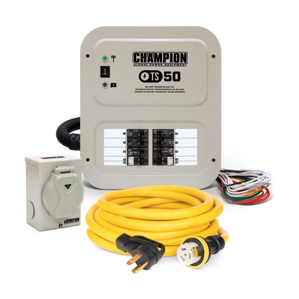 Champion Power Equipment 50-Amp Indoor-Rated Manual Transfer Switch with 30-Foot Generator Power Cord and Weather-Resistant Power Inlet Box 201193