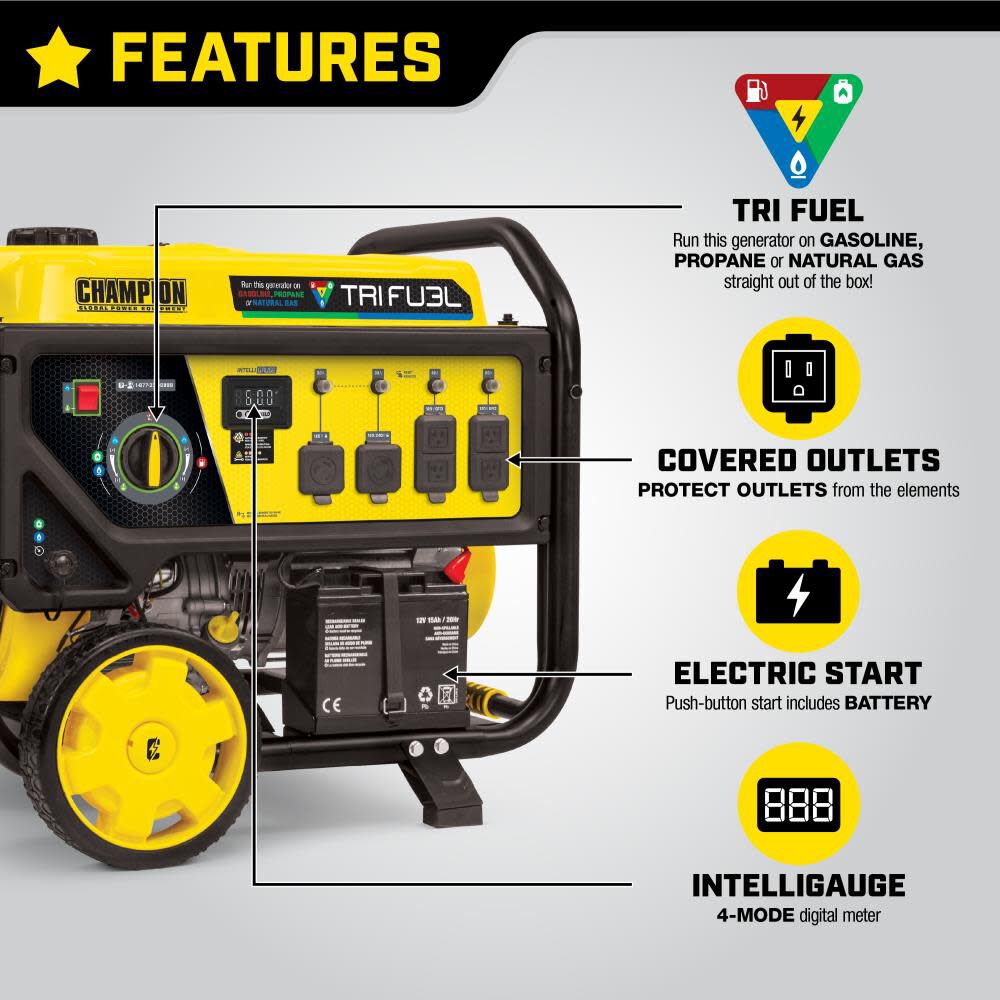 Tri Fuel Portable Natural Gas Generator with CO Shield Electric Start 8000Watt 100416