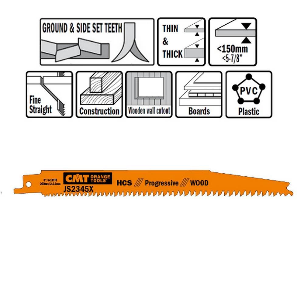 HCS Reciprocating Saw Blades for Wood 7 In. 6-10 TPI - 5 pack JS2345X-5