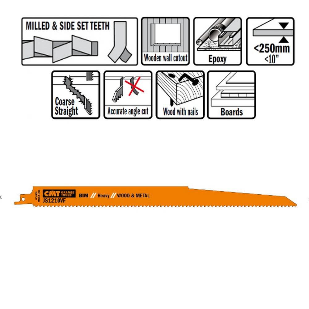 Tri-metal Reciprocating Saw Blades for Wood/Metal 11 In. 5-8 TPI - 5 pack JS1210VF-5