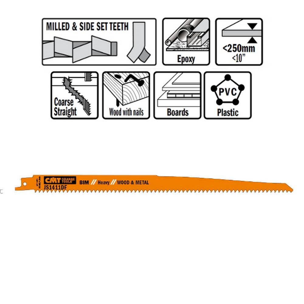 Tri-metal Reciprocating Saw Blades for Wood/Metal 11 In. 6 TPI - 5 pack JS1411DF-5